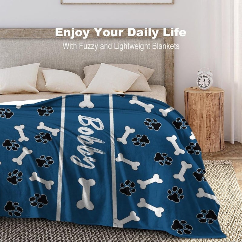 Artsadd Custom Pet Name Blanket, Personalized Dogs Blanket with Paw Prints, Soft Flannel Throw Blanket, 30"X40", 32"X48", 40"X50", 50"X60", 60"X80" - Image 2